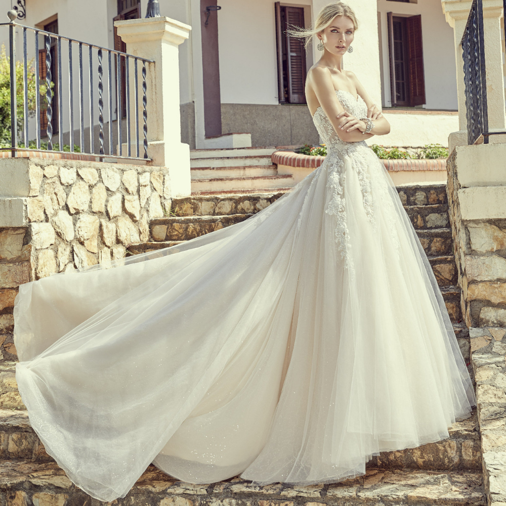 Blog cover photo of model wearing Ronald Joyce wedding dress style 69407, Caelyn